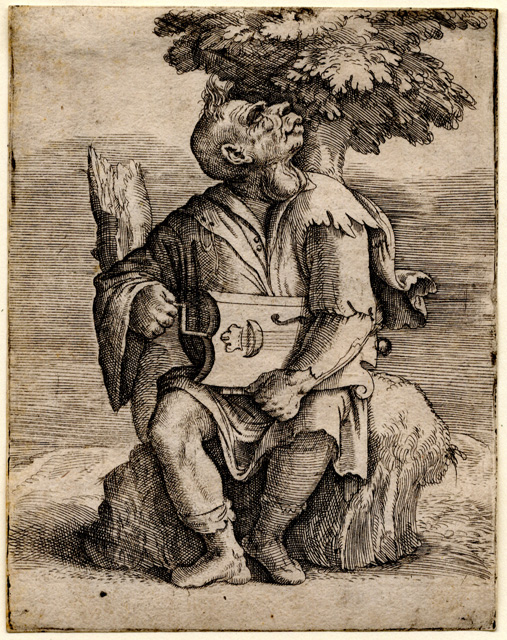 Solitary hurdy-gurdy player